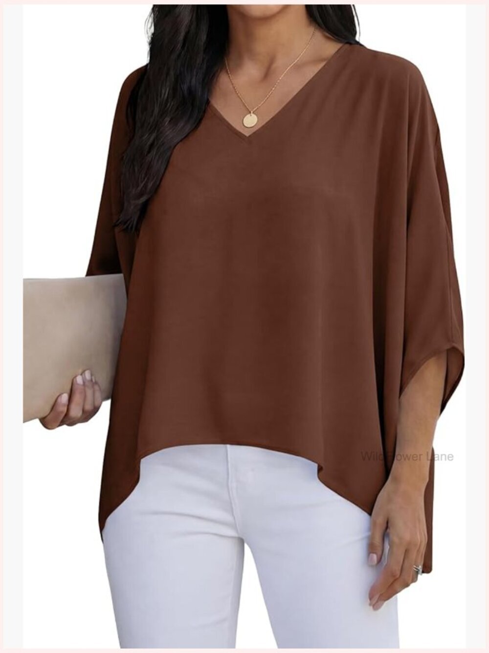 V Neck Batwing Long Sleeve Tunic Blouse Shirt Top